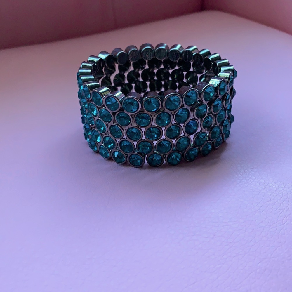 Teal blue cuff style elastic bracelet